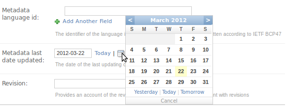 Calendar text field